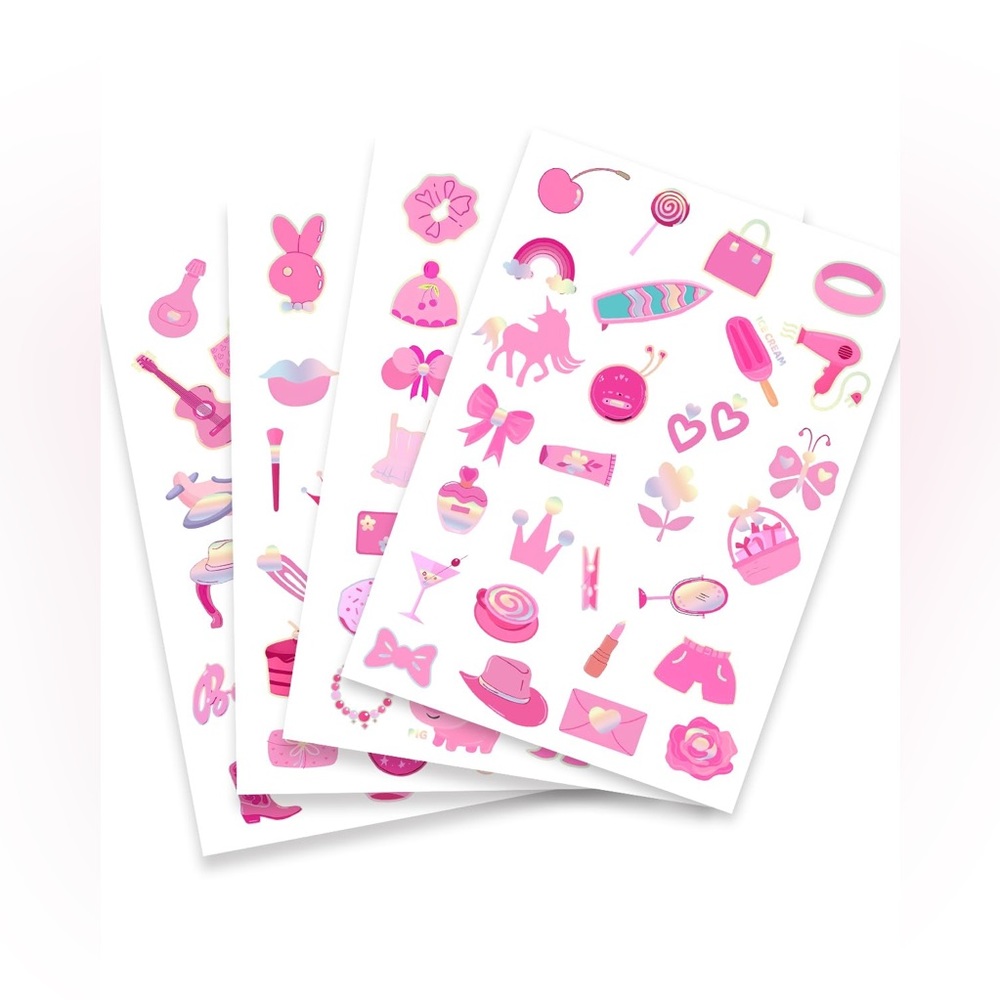 Temporary Tattoos for Girls, Bright Silver Foil. Pink Party Favors, 103 Styles